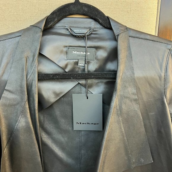 NWT MACKAGE  'Gretal' LAMB SKIN LUX LEATHER Open/Drape Front Jacket Black Size S - Picture 2 of 5